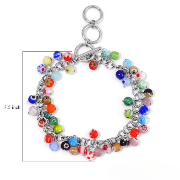 Murano Style Floral Bracelet | 316L Stainless Steel Toggle Closure 9" NWT Joyful - Picture 6 of 6